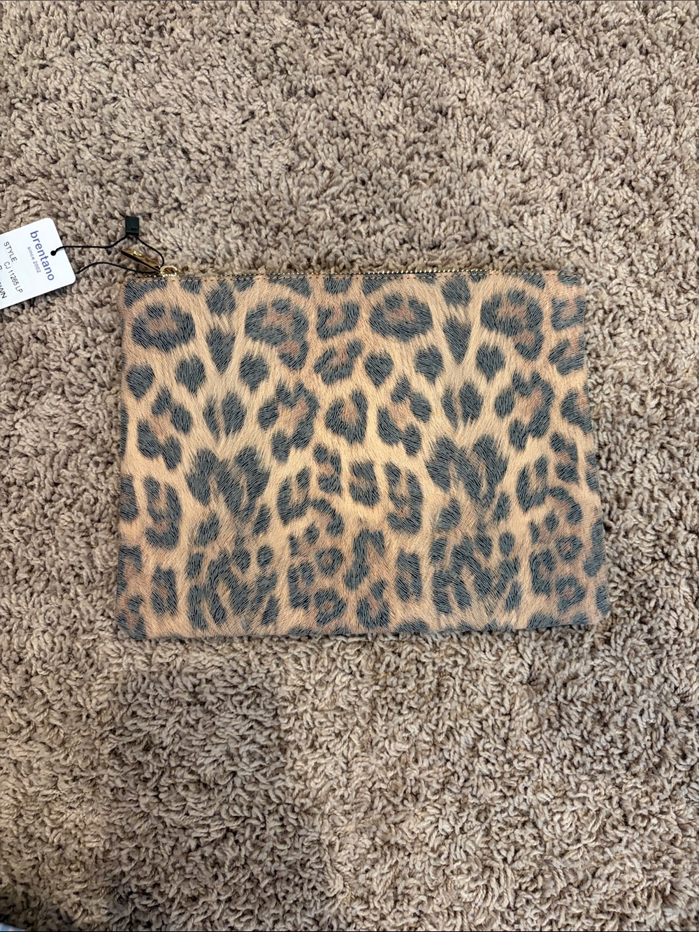 Brentano Leopard Print Faux Fur Zip Clutch - Tan & Black